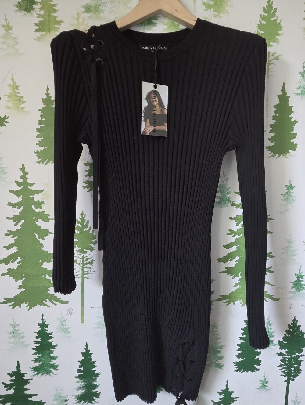 Ashley Graham Black Ribbed Knit Sweater Dress